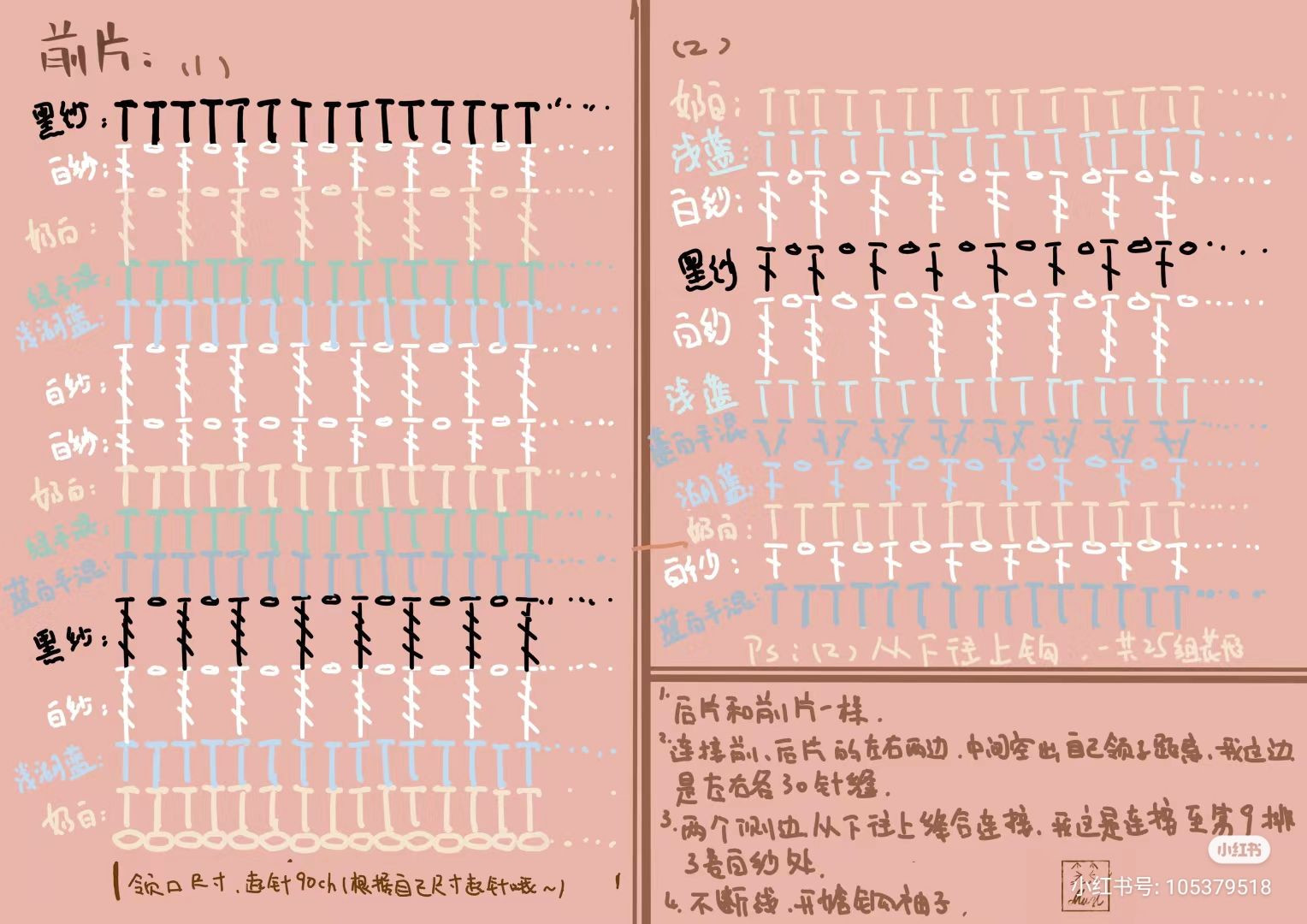 Hand-drawn Crochet Chart for Blue and White Striped Capelet