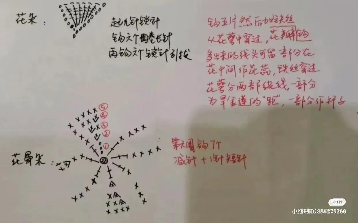 Hand-drawn Crochet Chart for Nasturtium Flowers and Leaves