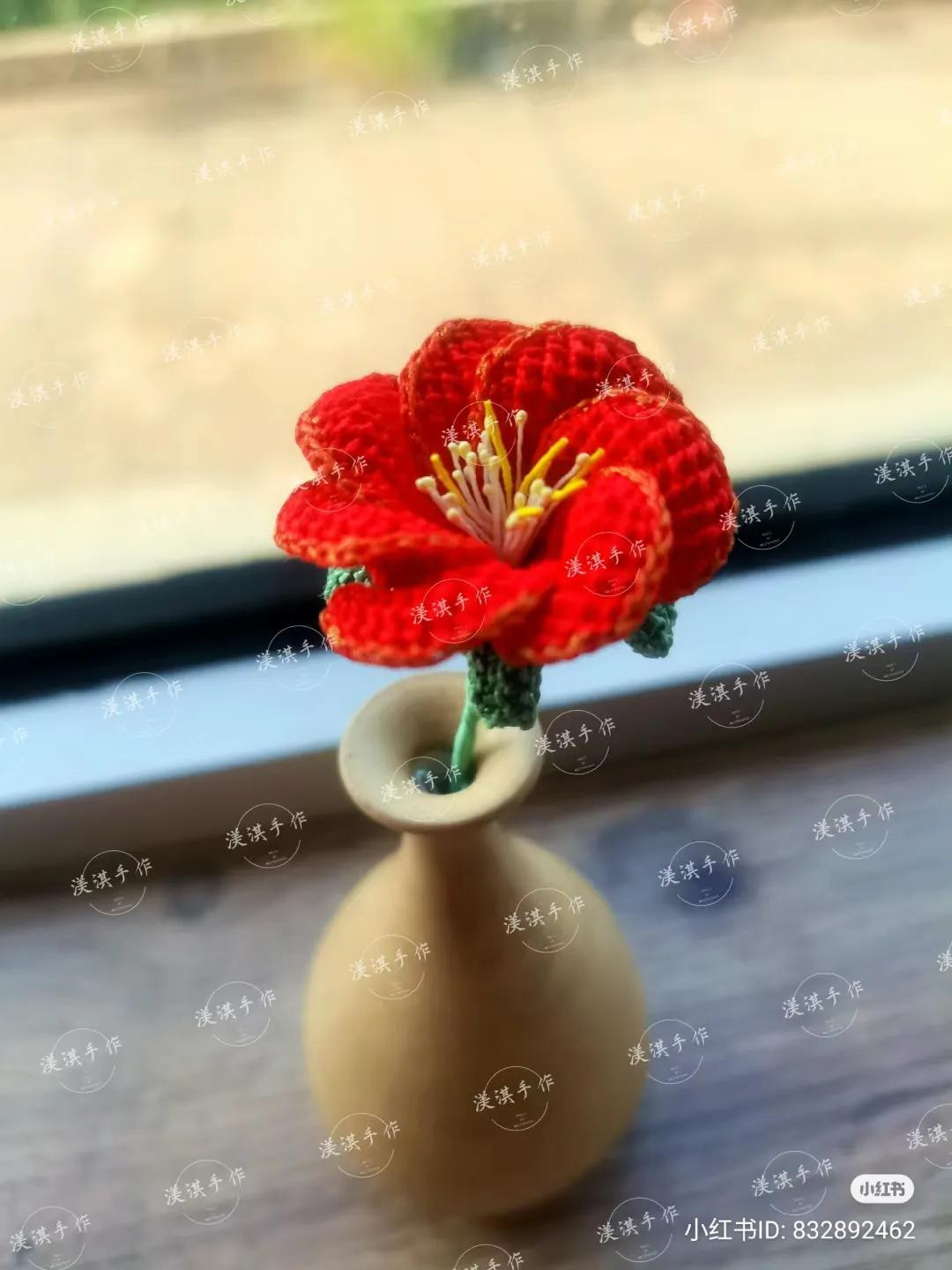 Hand-drawn Crochet Chart for Red Flower and Calyx