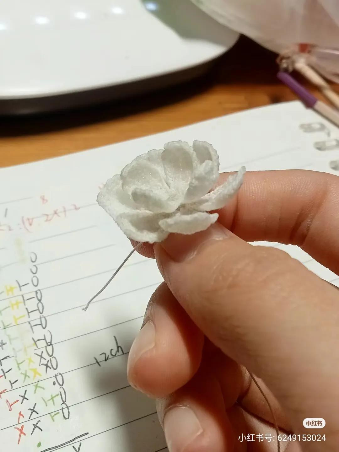 Hand-drawn crochet chart pattern for small flower petals and center