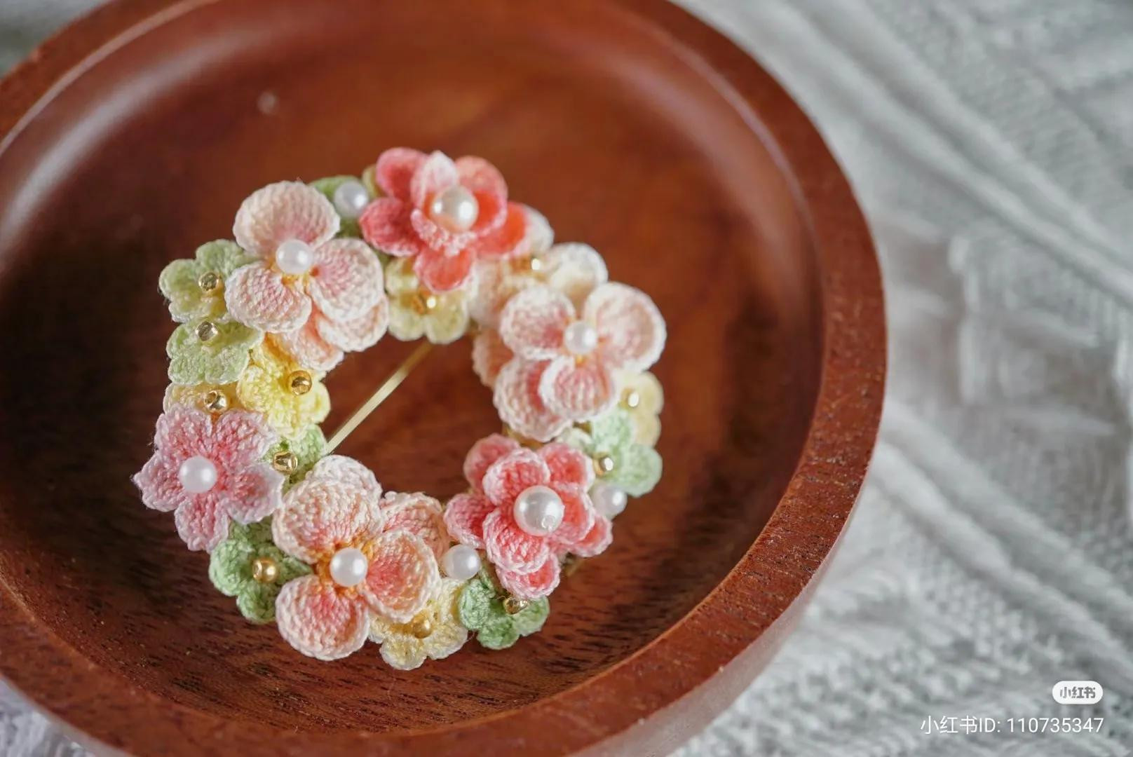 Hand-drawn crochet flower chart patterns with pearls