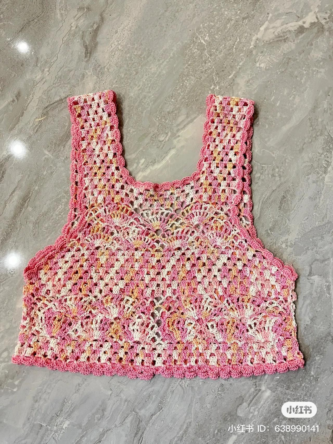 Hand-drawn Crochet Pattern Chart for Pastel Pink Gradient Mesh Vest Top