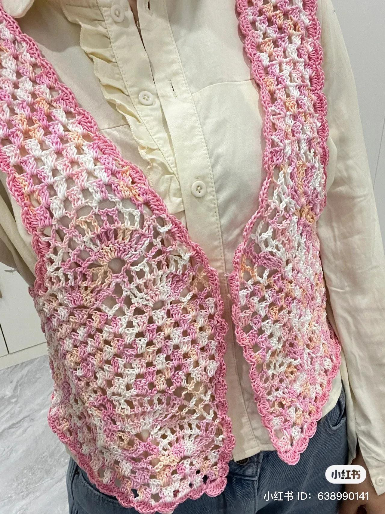 Hand-drawn Crochet Pattern Chart for Pastel Pink Gradient Mesh Vest Top
