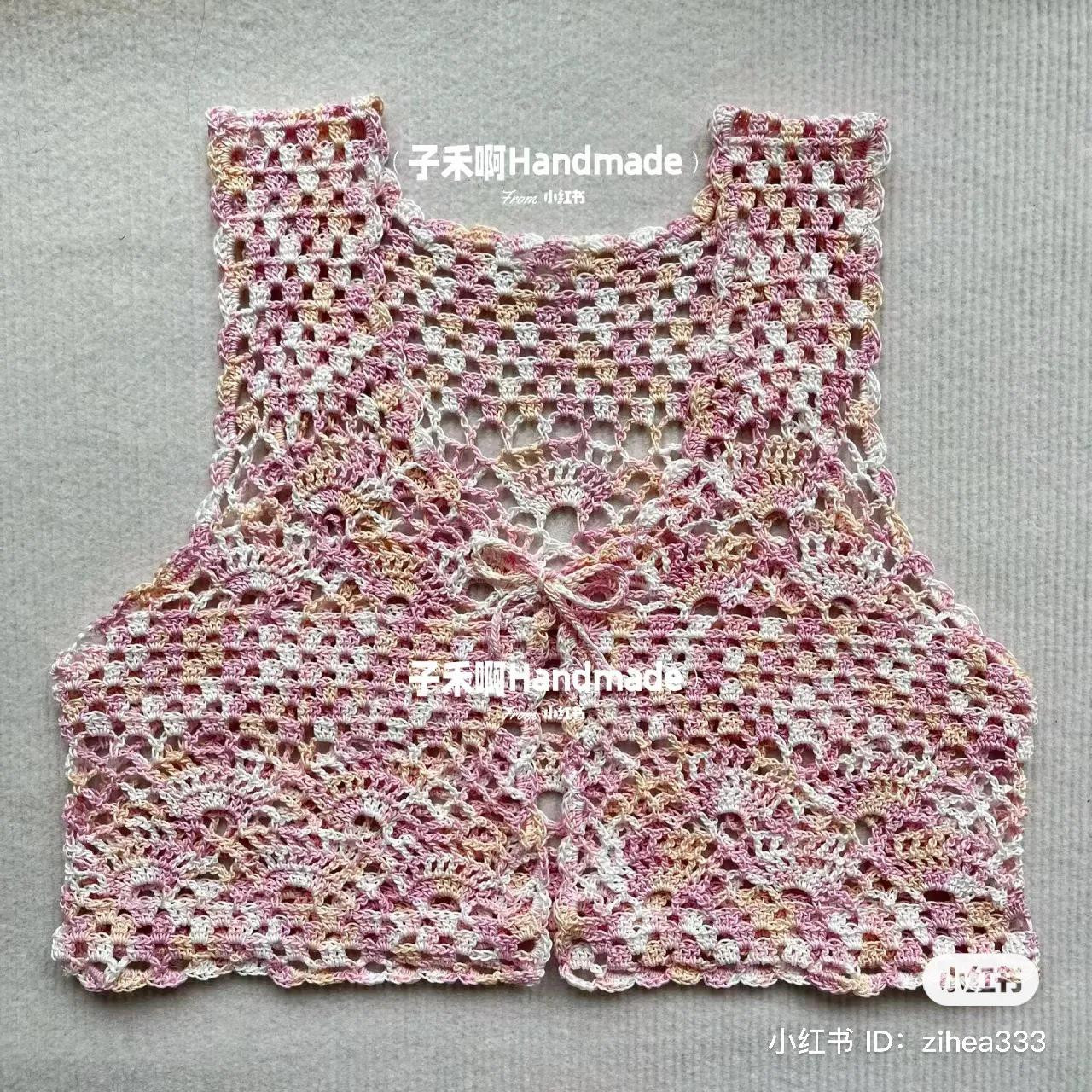 Hand-drawn Crochet Pattern Chart for Pastel Pink Gradient Mesh Vest Top