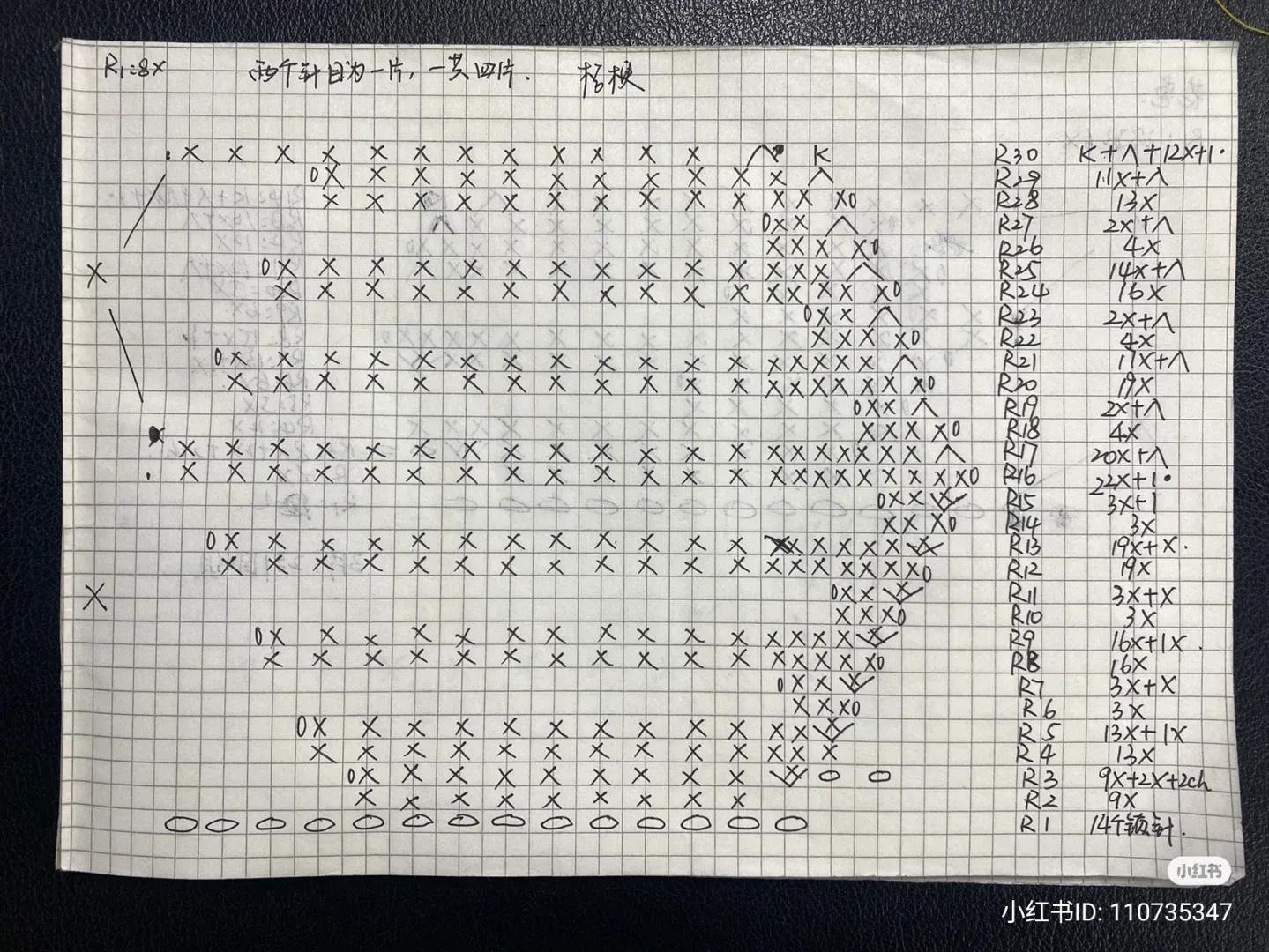 Hand-drawn Crochet Pattern Chart for Purple Gradient Tulip Flower