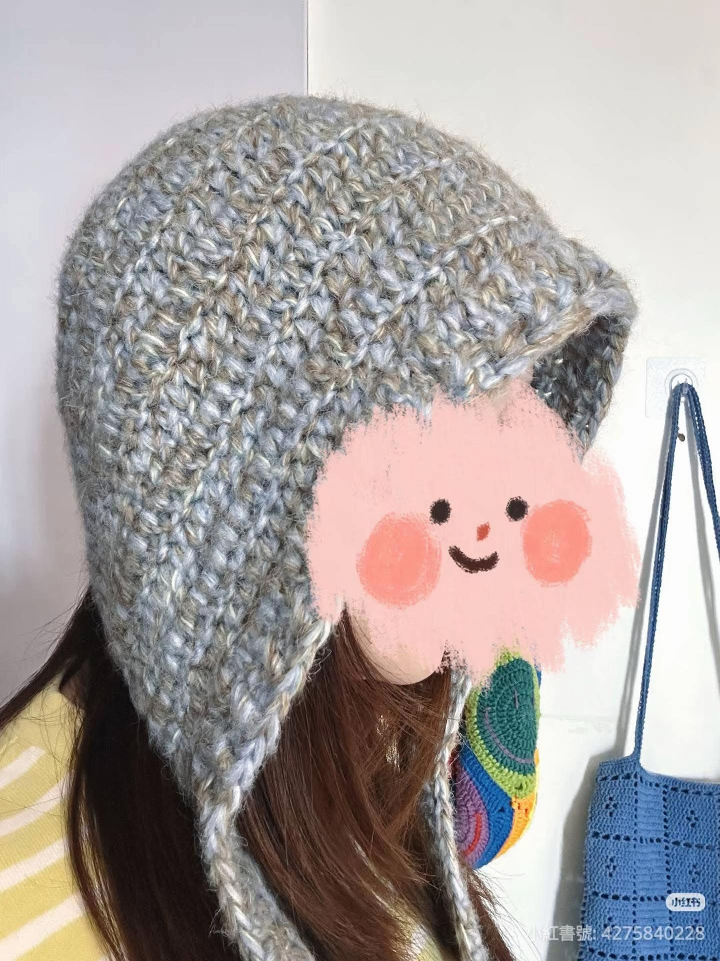 Handmade Chunky Grey Crochet Bucket Hat with Chin Straps Pattern