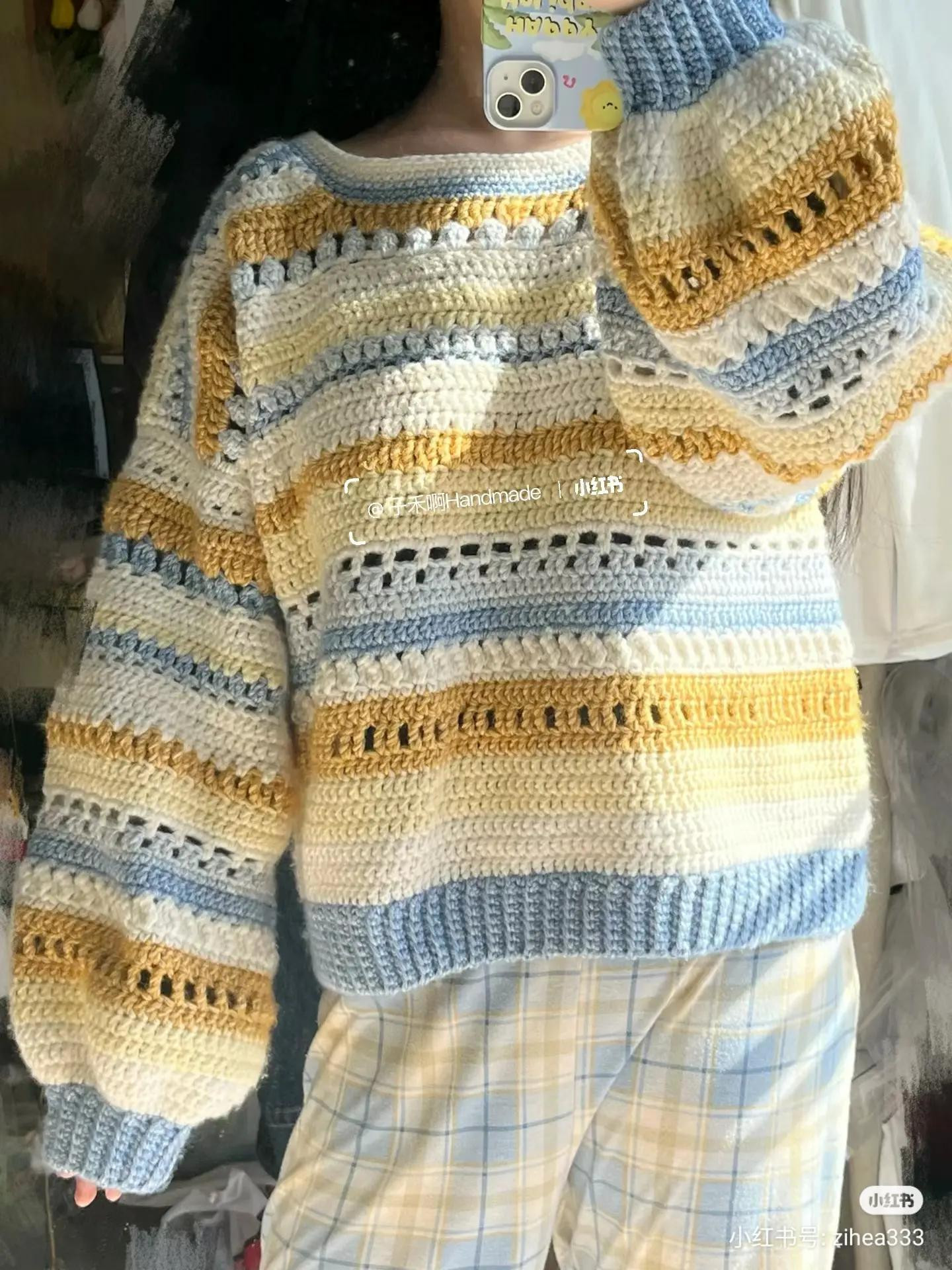 Handmade Colorful Striped Crochet Sweater Pattern with Detailed Chart and Materials