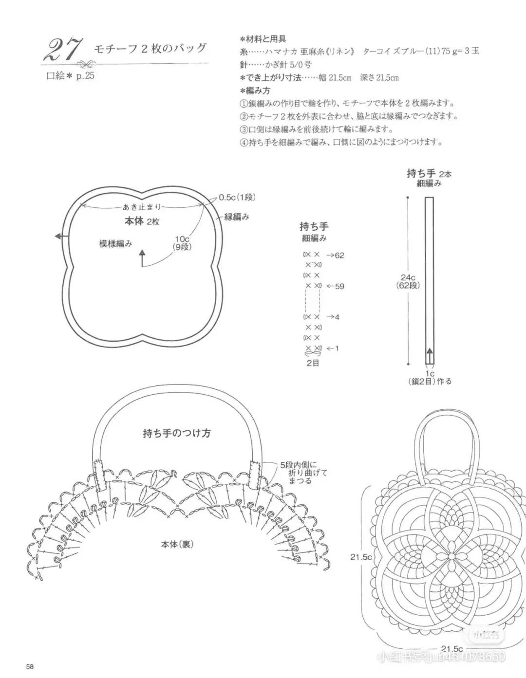 Handmade Crochet Bag Pattern Chart and Green Shell Stitch Tote Design Tutorial