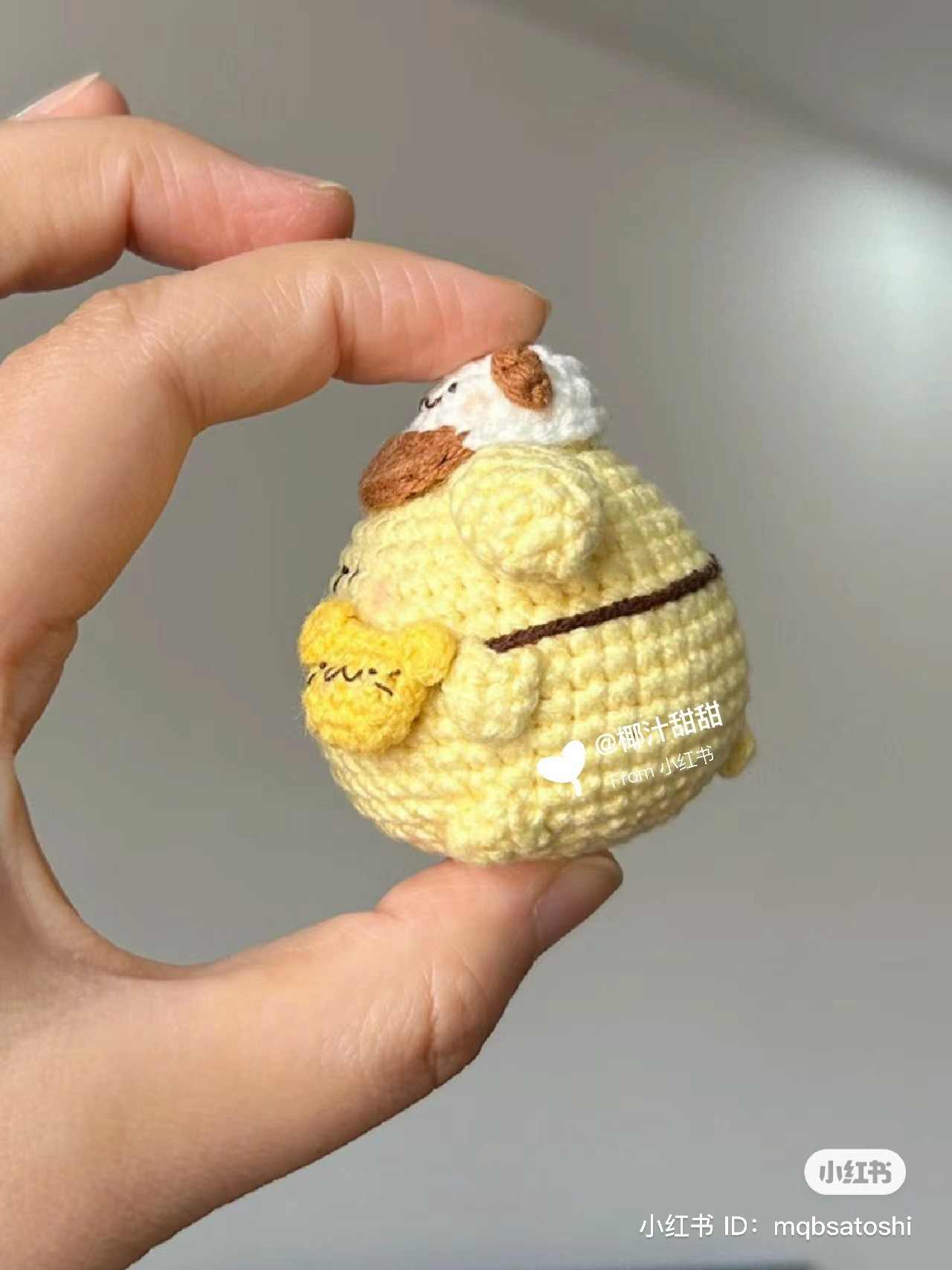 Handmade Crochet Chart for Cute Yellow Pudding Character with Bear Hat