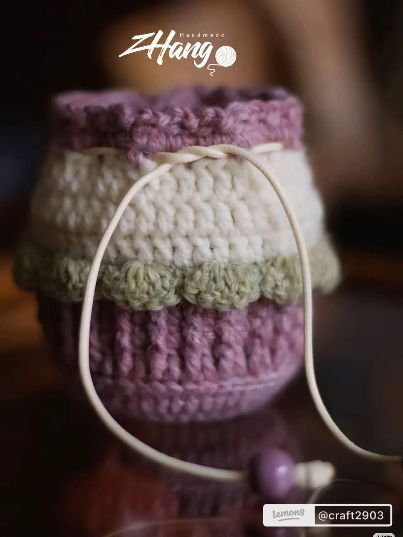 Handmade Crochet Drawstring Bag Pattern with Beads