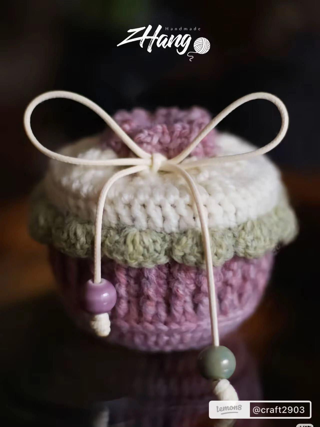 Handmade Crochet Drawstring Bag Pattern with Beads