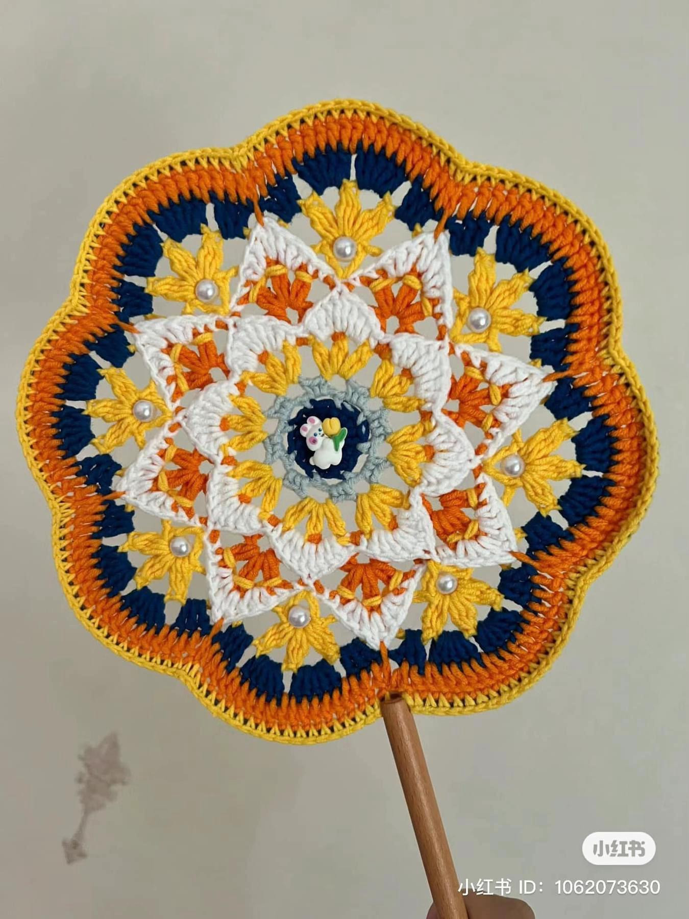 Handmade Crochet Fans with Mandala Patterns and Bead Embellishments