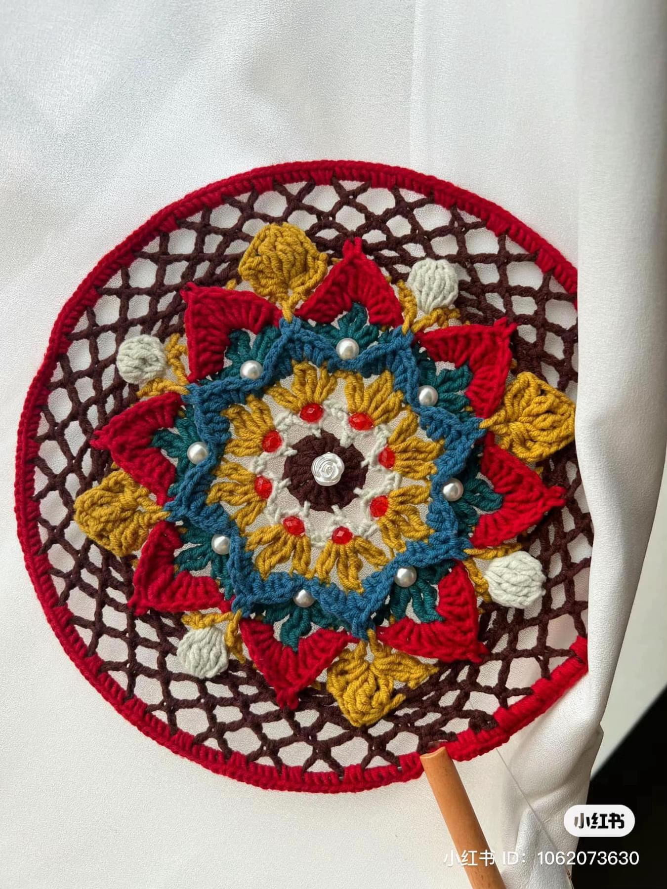 Handmade Crochet Fans with Mandala Patterns and Bead Embellishments