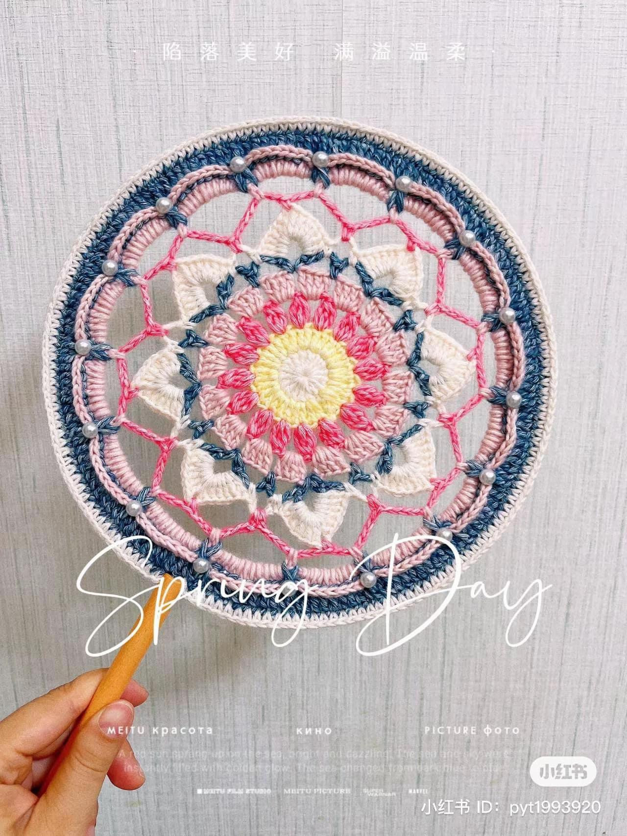 Handmade Crochet Fans with Mandala Patterns and Bead Embellishments