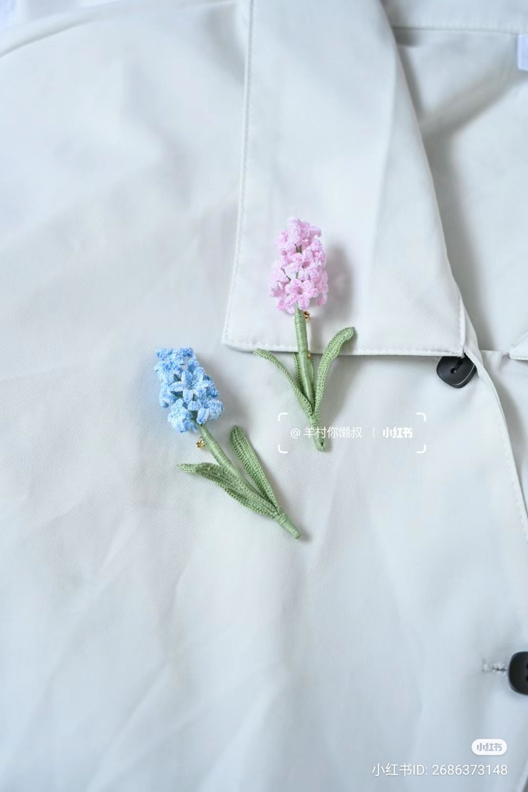 Handmade Crochet Hyacinth Flower Brooches in Blue, Pink and Purple