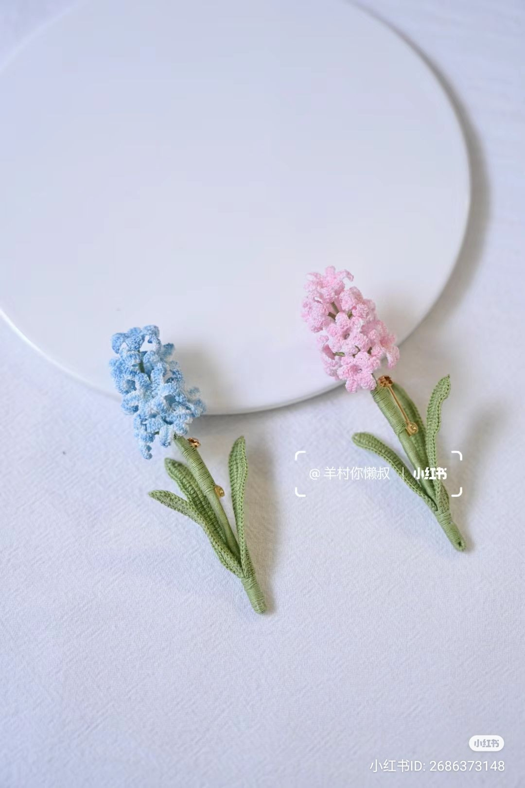 Handmade Crochet Hyacinth Flower Brooches in Blue, Pink and Purple