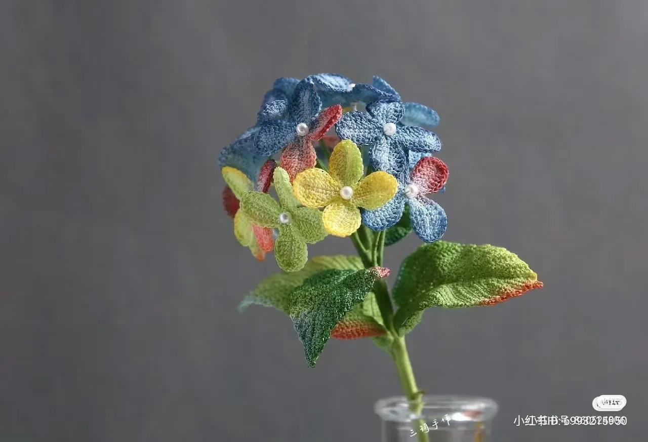 Handmade Crochet Hydrangea Flower Pattern Chart with Pearls