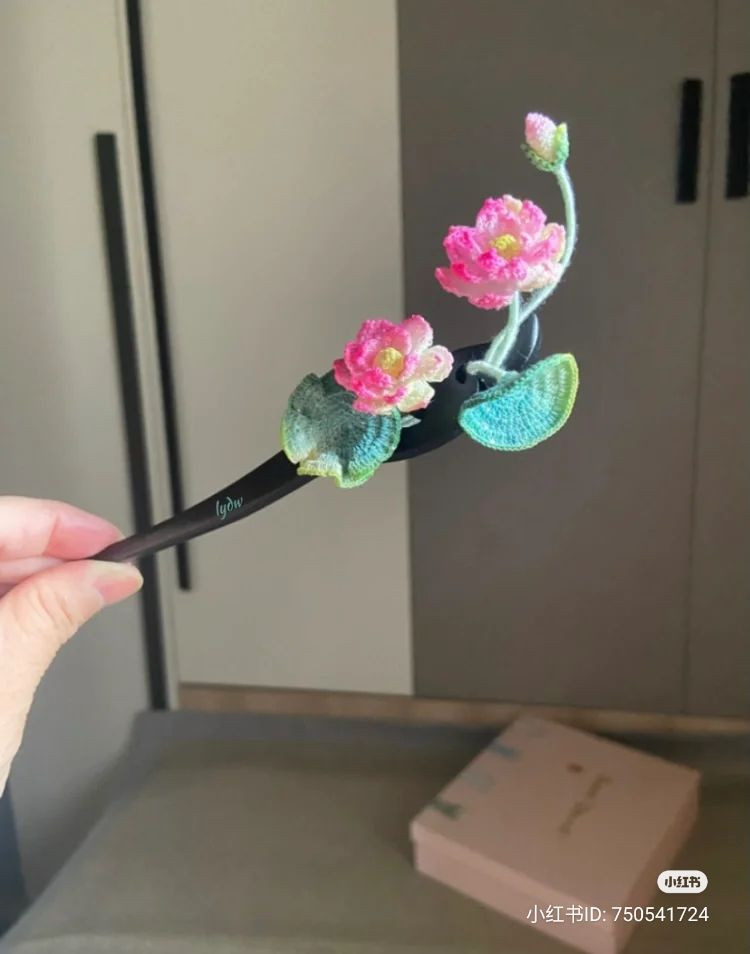 Handmade Crochet Lotus Flower Hair Stick with Detailed Pattern Chart and Tutorial