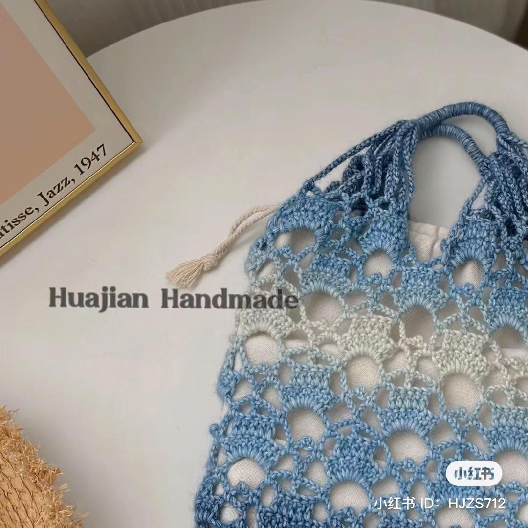 Handmade Crochet Mesh Tote Bag Pattern Chart - Blue & Green Gradient