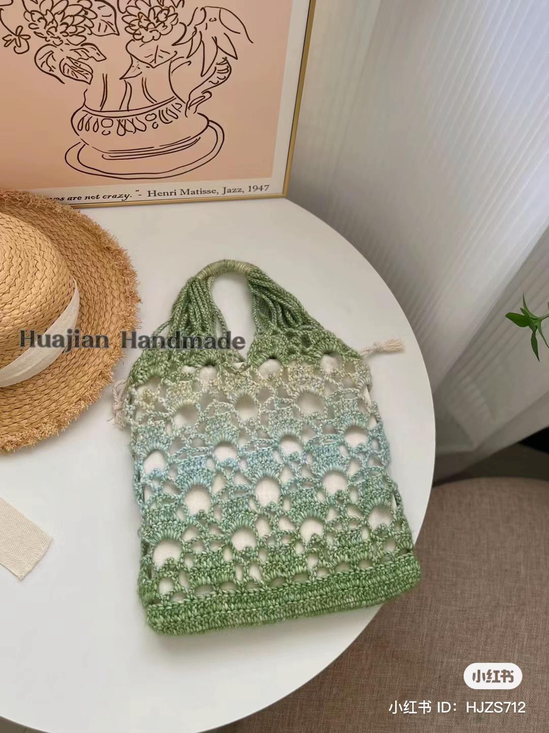 Handmade Crochet Mesh Tote Bag Pattern Chart - Blue & Green Gradient