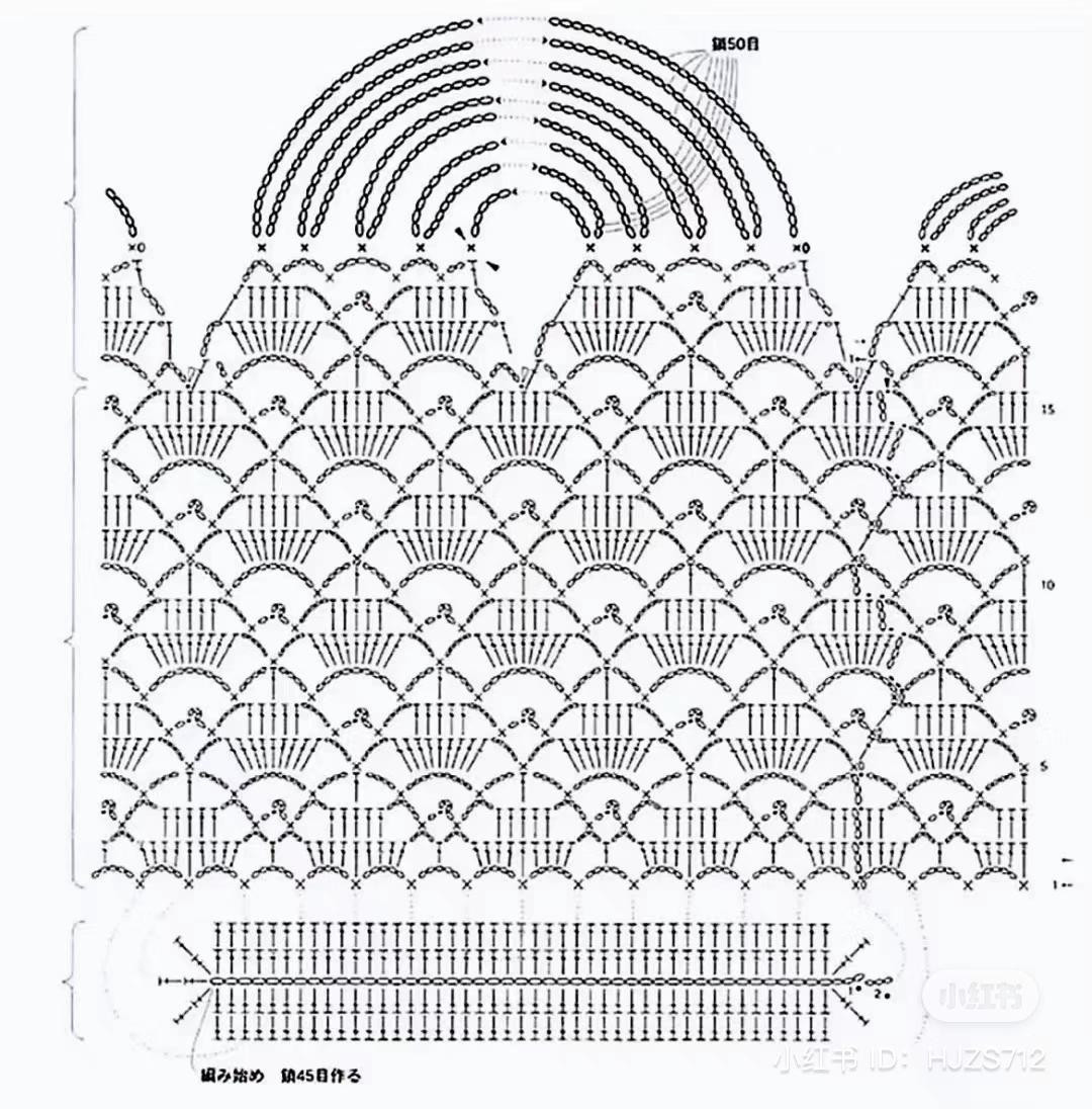 Handmade Crochet Mesh Tote Bag Pattern Chart - Blue & Green Gradient