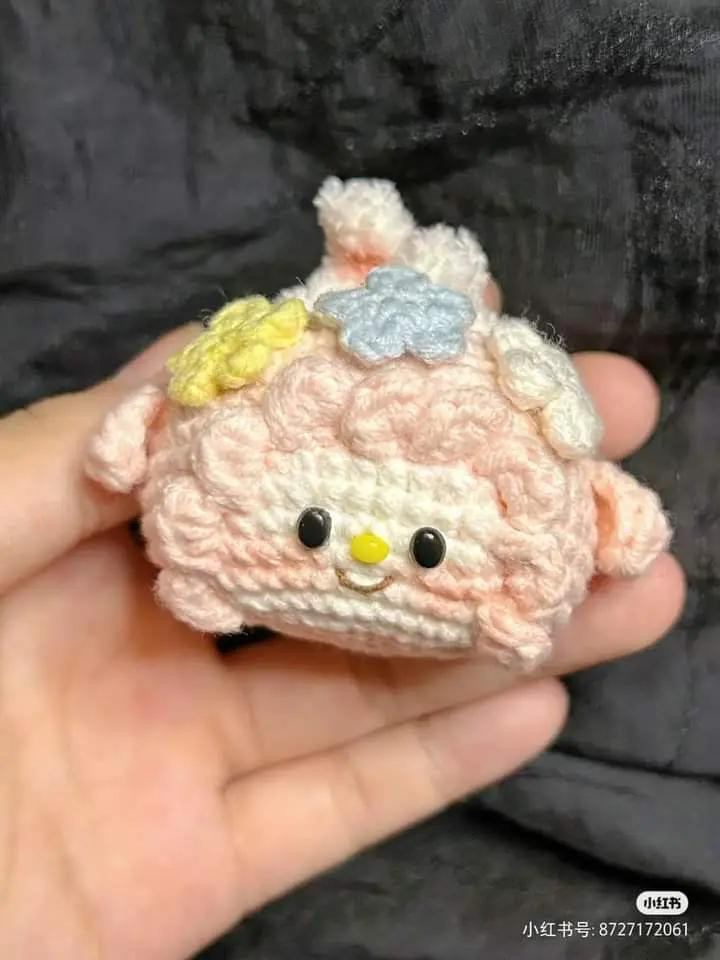 Handmade Crochet Pattern for Cute Pink Sheep Amigurumi with Flower Headband