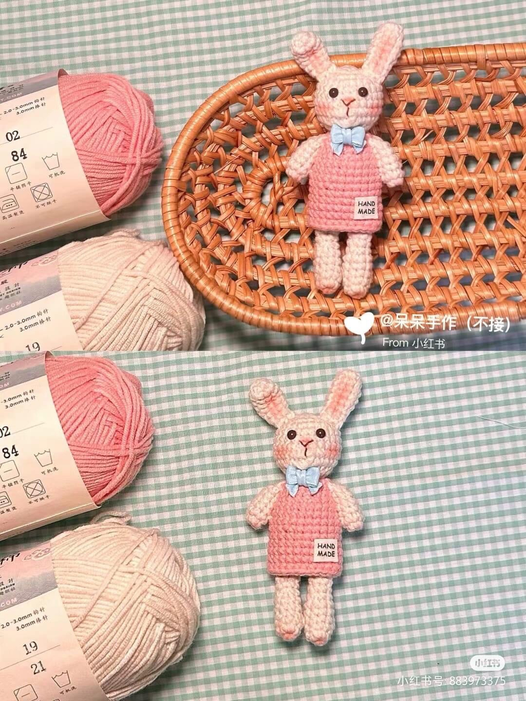 Handmade Crochet Pink Rabbit Doll Pattern