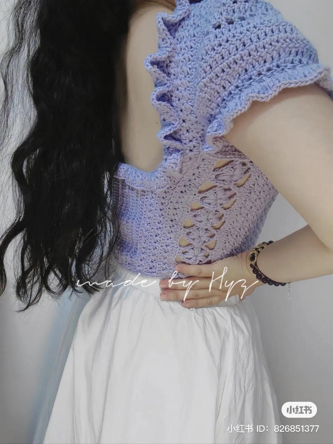 Handmade Crochet Summer Tops: Blue Flower Panel, Pastel Floral Set, and Pink Heart Vest Patterns