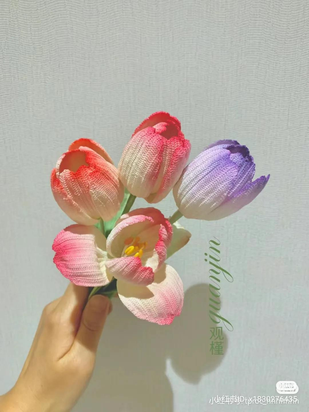 Handmade Crochet Tulip Flower Pattern Chart with Gradient Petals