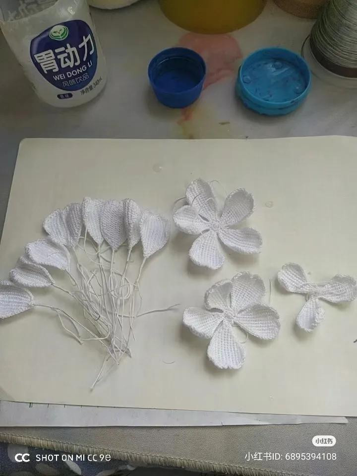 Handmade White Camellia Crochet Flower with Leaves and Tutorial Chart