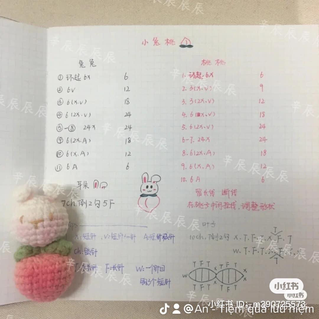 Handwritten Amigurumi Chart for Cute Strawberry Rabbit Doll