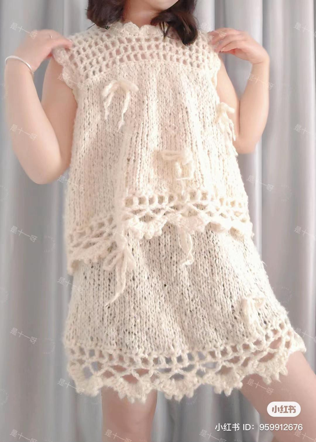 Handwritten Crochet and Knitting Chart for Cream Two-Piece Set