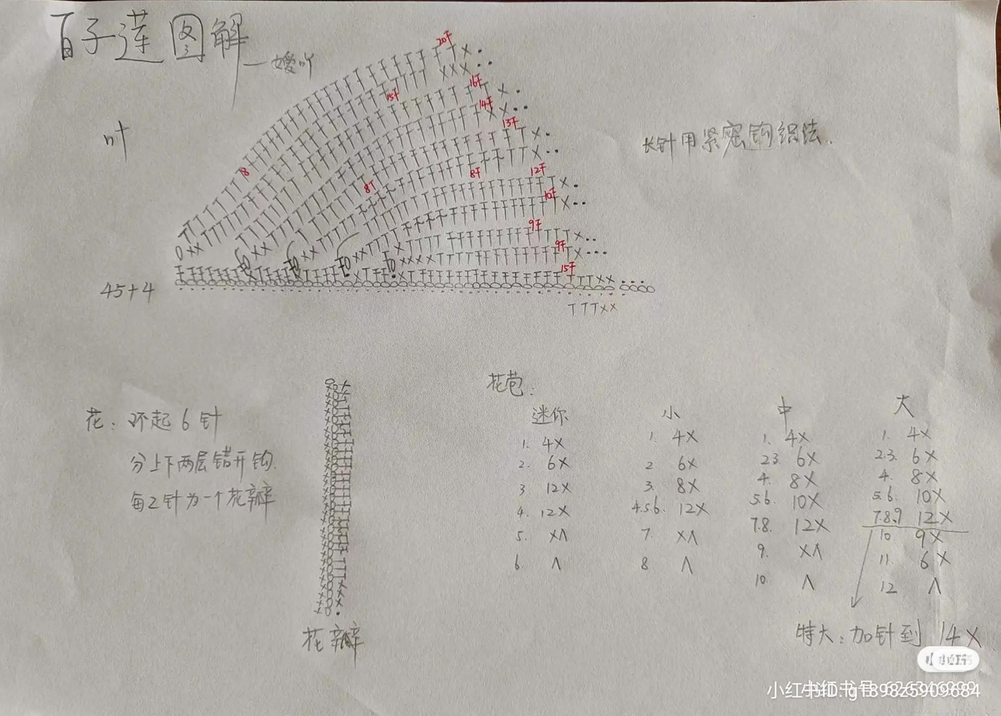 Handwritten Crochet Chart for Blue Lily of the Valley Flower