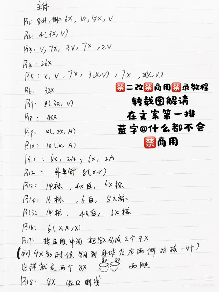 Handwritten Crochet Chart for Cute Pink Pig Amigurumi Doll