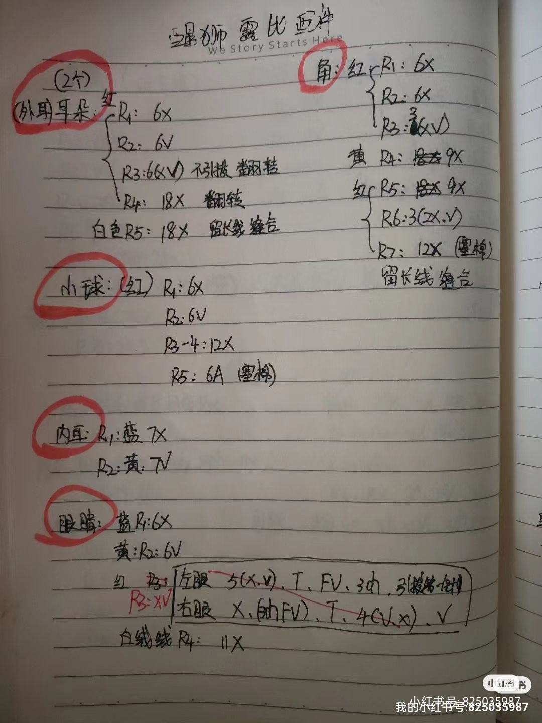 Handwritten Crochet Chart for Lion Dance Amigurumi Accessories