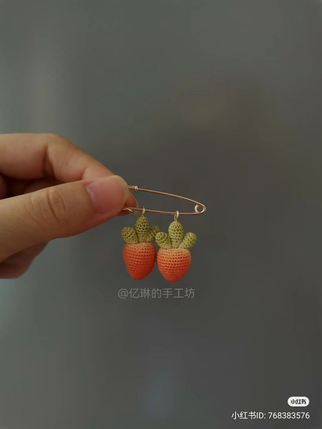 Handwritten crochet chart for mini strawberry amigurumi with leaves