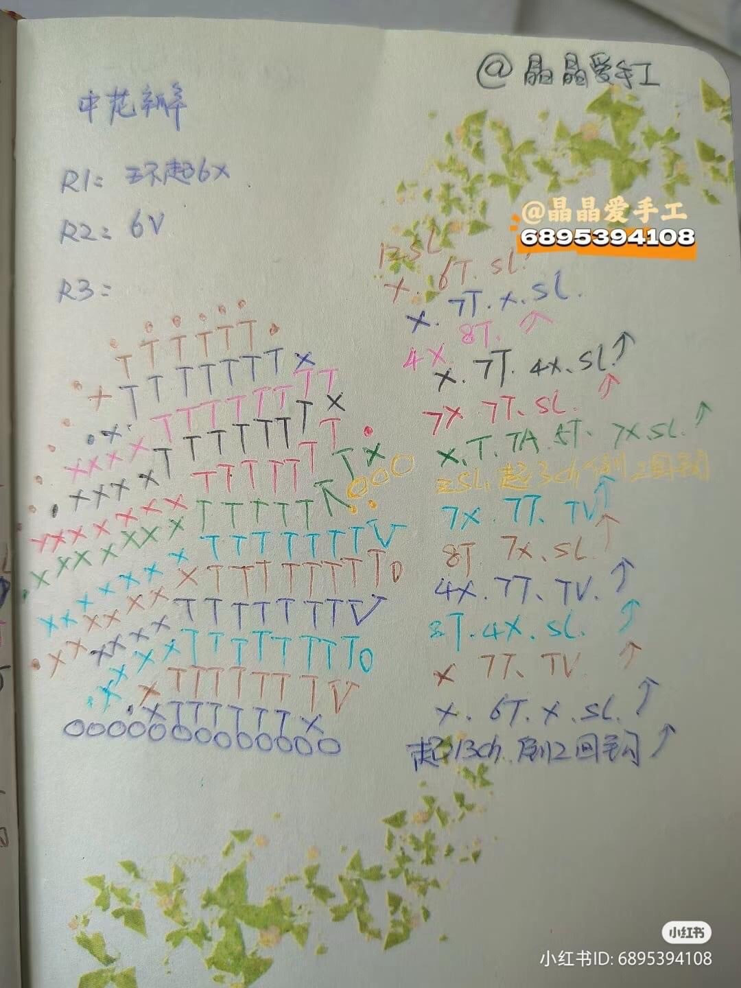 Handwritten Crochet Chart for Orange and Yellow Graduated Rose Petals