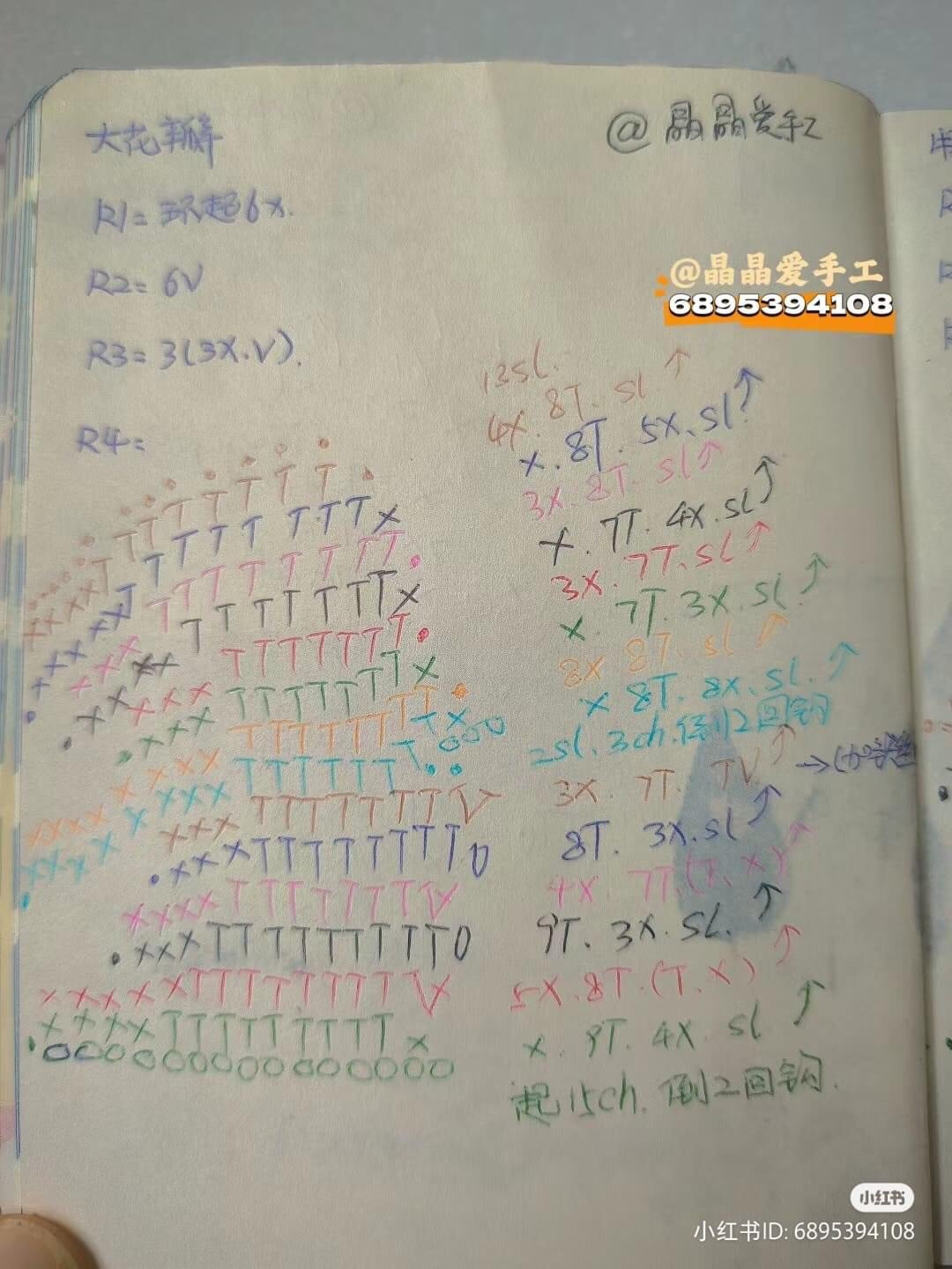 Handwritten Crochet Chart for Orange and Yellow Graduated Rose Petals