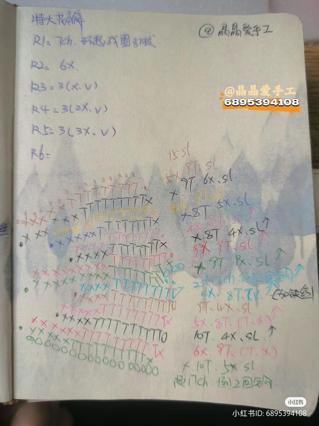 Handwritten Crochet Chart for Orange and Yellow Graduated Rose Petals