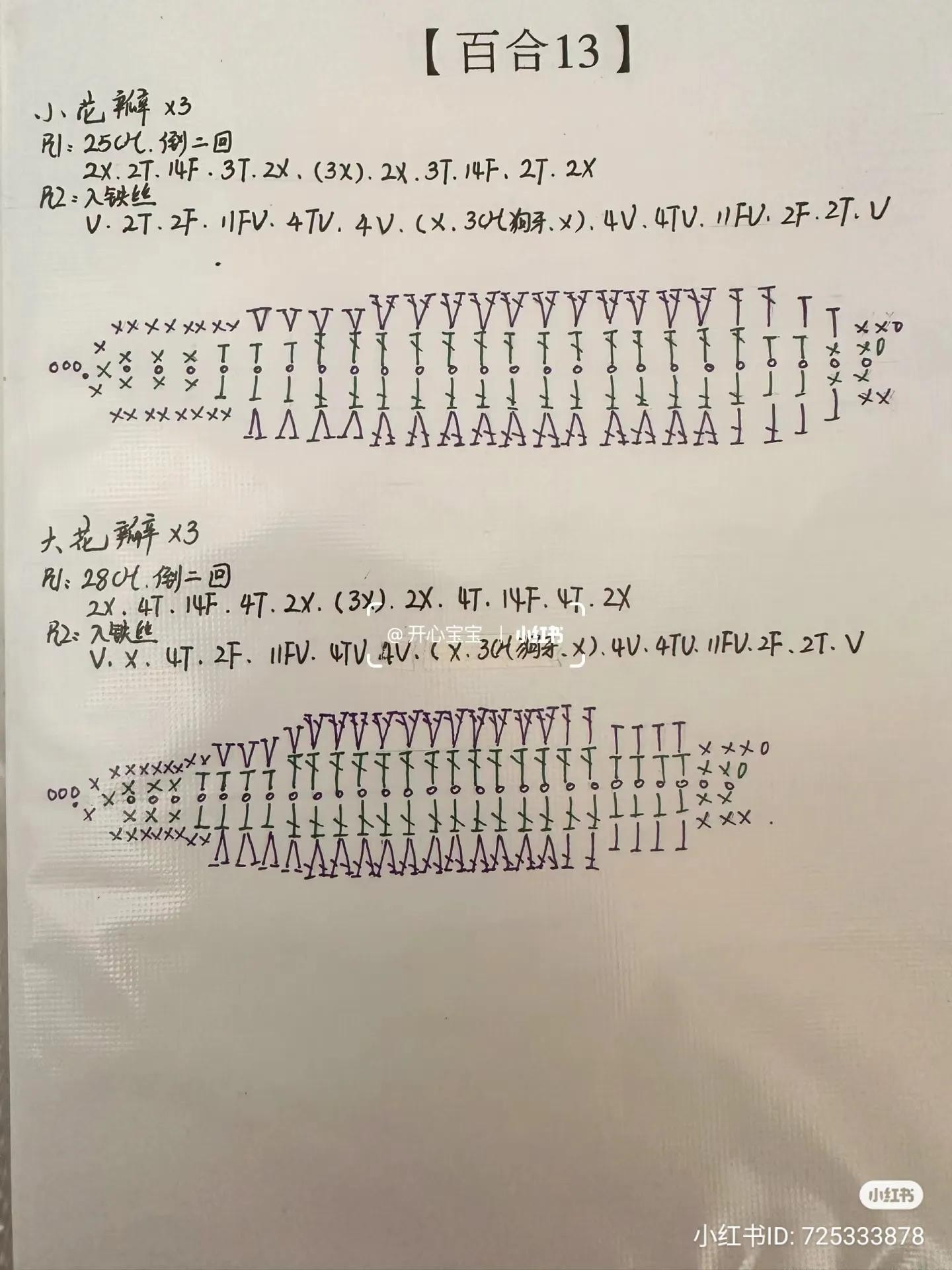 Handwritten Crochet Chart for Orange Lily Flower Pattern