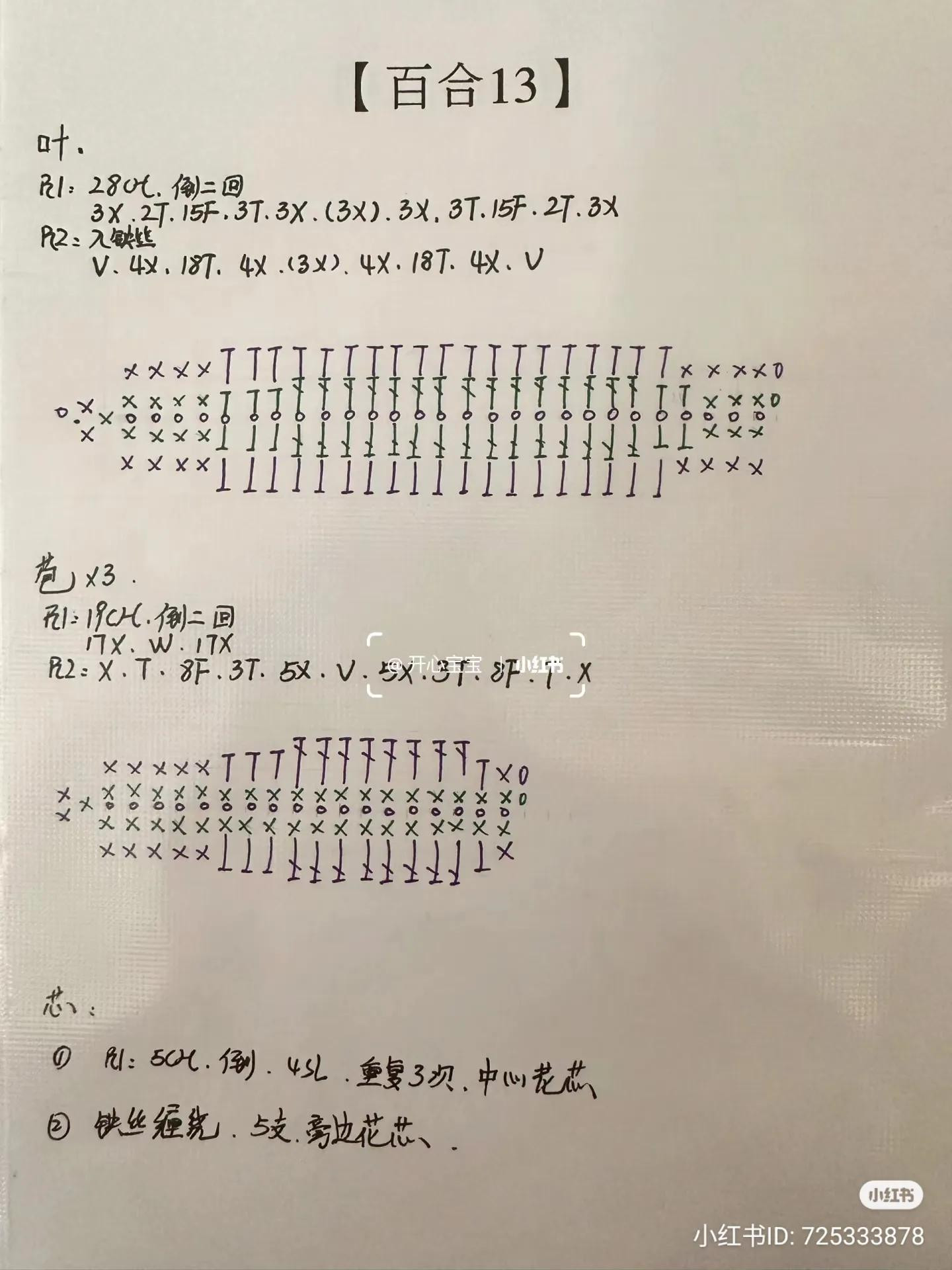Handwritten Crochet Chart for Orange Lily Flower Pattern