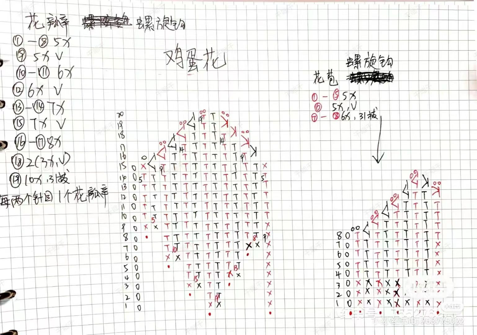 Handwritten Crochet Chart for White and Yellow Frangipani Flower