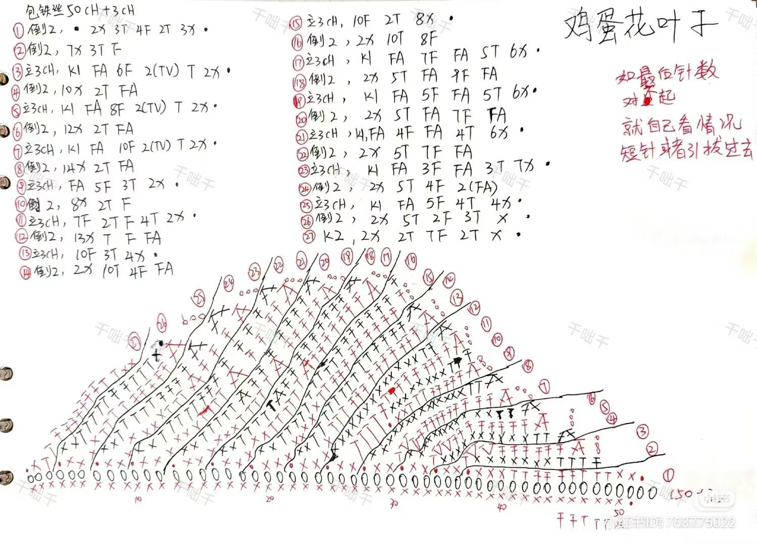 Handwritten Crochet Chart for White and Yellow Frangipani Flower