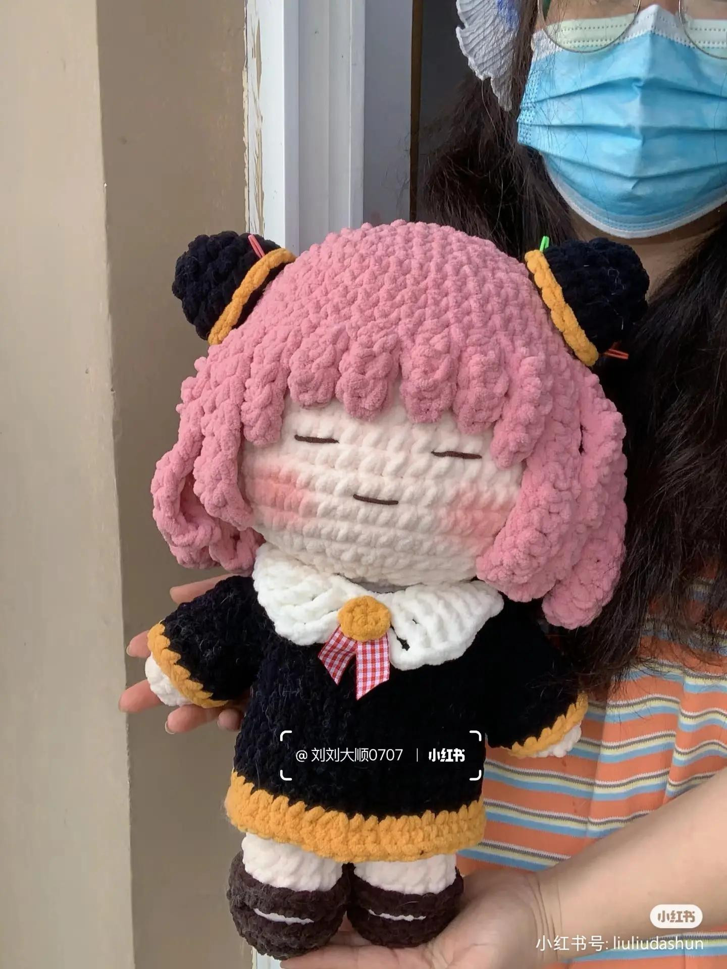 Handwritten Crochet Pattern Chart for Anya Forger Doll, Including Hair and Outfit Instructions