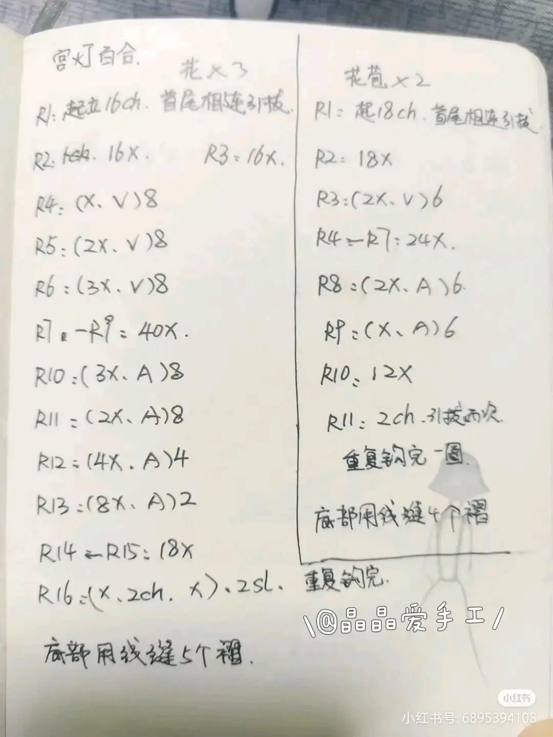Handwritten Crochet Pattern Chart for Camellia and Anthurium Flowers