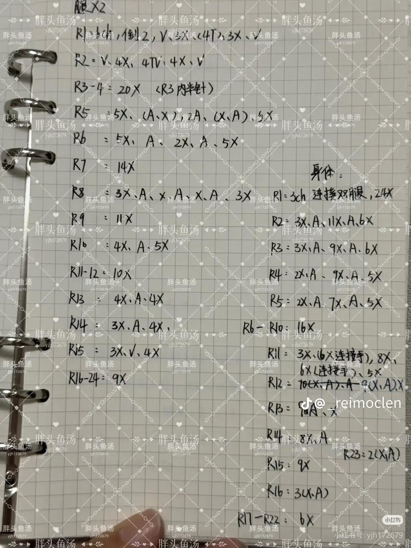 Handwritten Crochet Pattern Chart for Demon Slayer Amigurumi Dolls