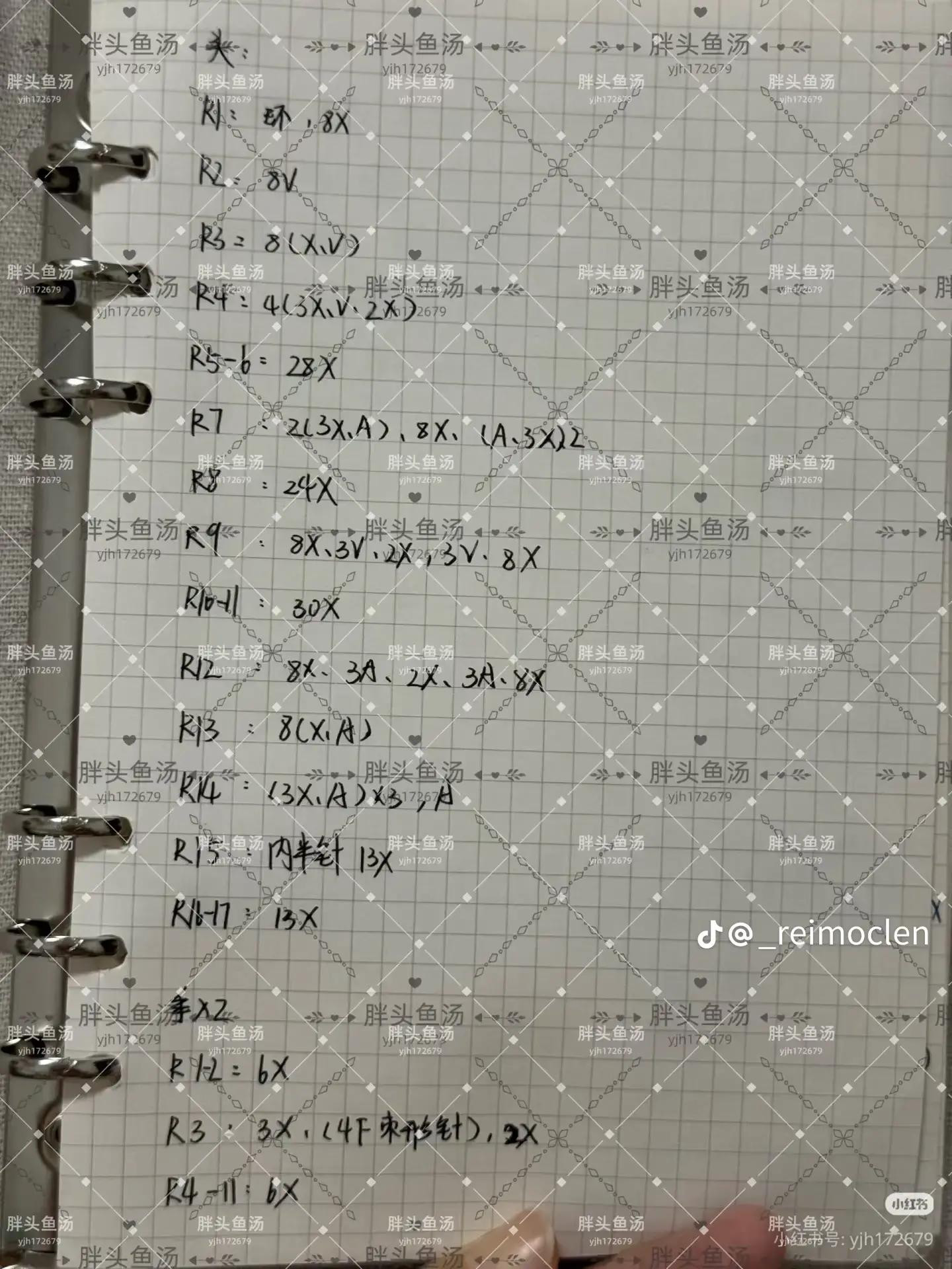 Handwritten Crochet Pattern Chart for Demon Slayer Amigurumi Dolls