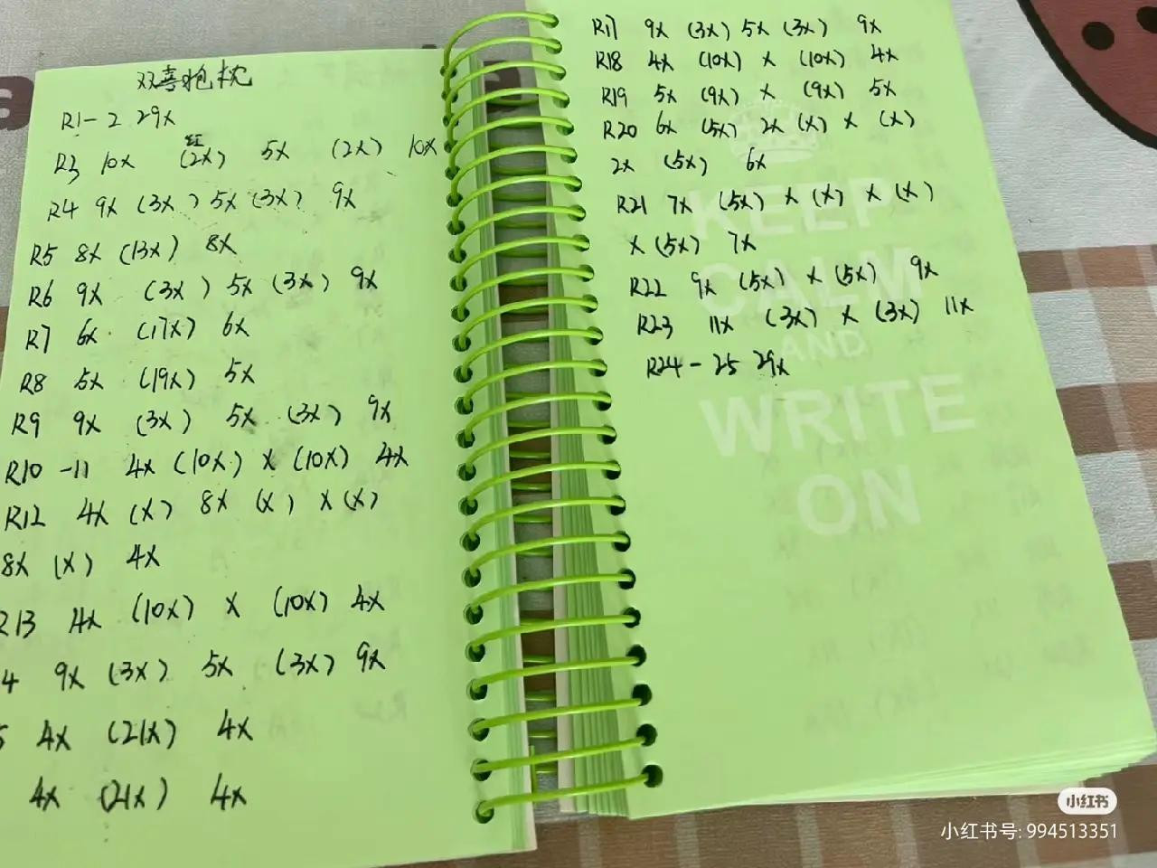 Handwritten Crochet Pattern Chart for Red and White Double Happiness Wedding Pillow with Heart Design