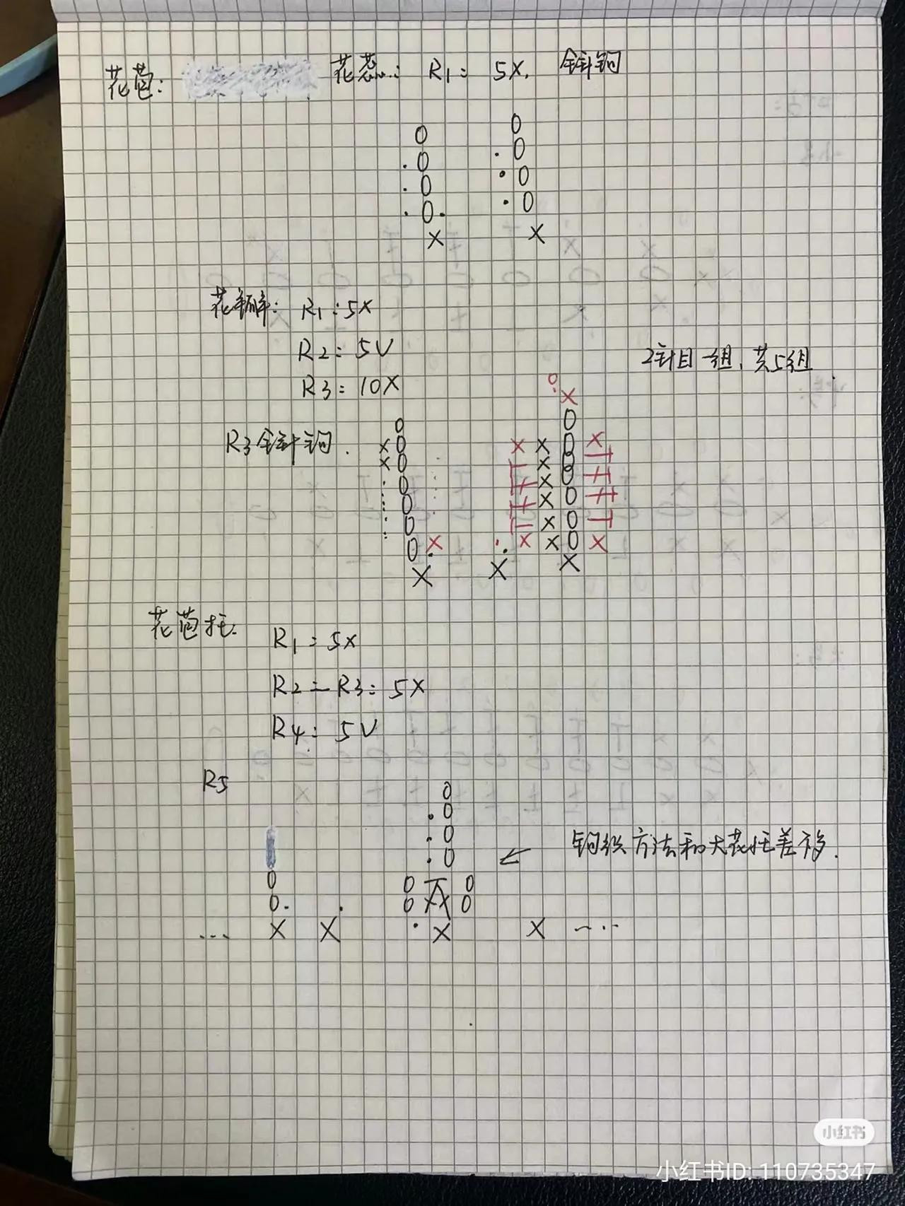 Handwritten Crochet Pattern for Blue and White Flower with Green Leaves