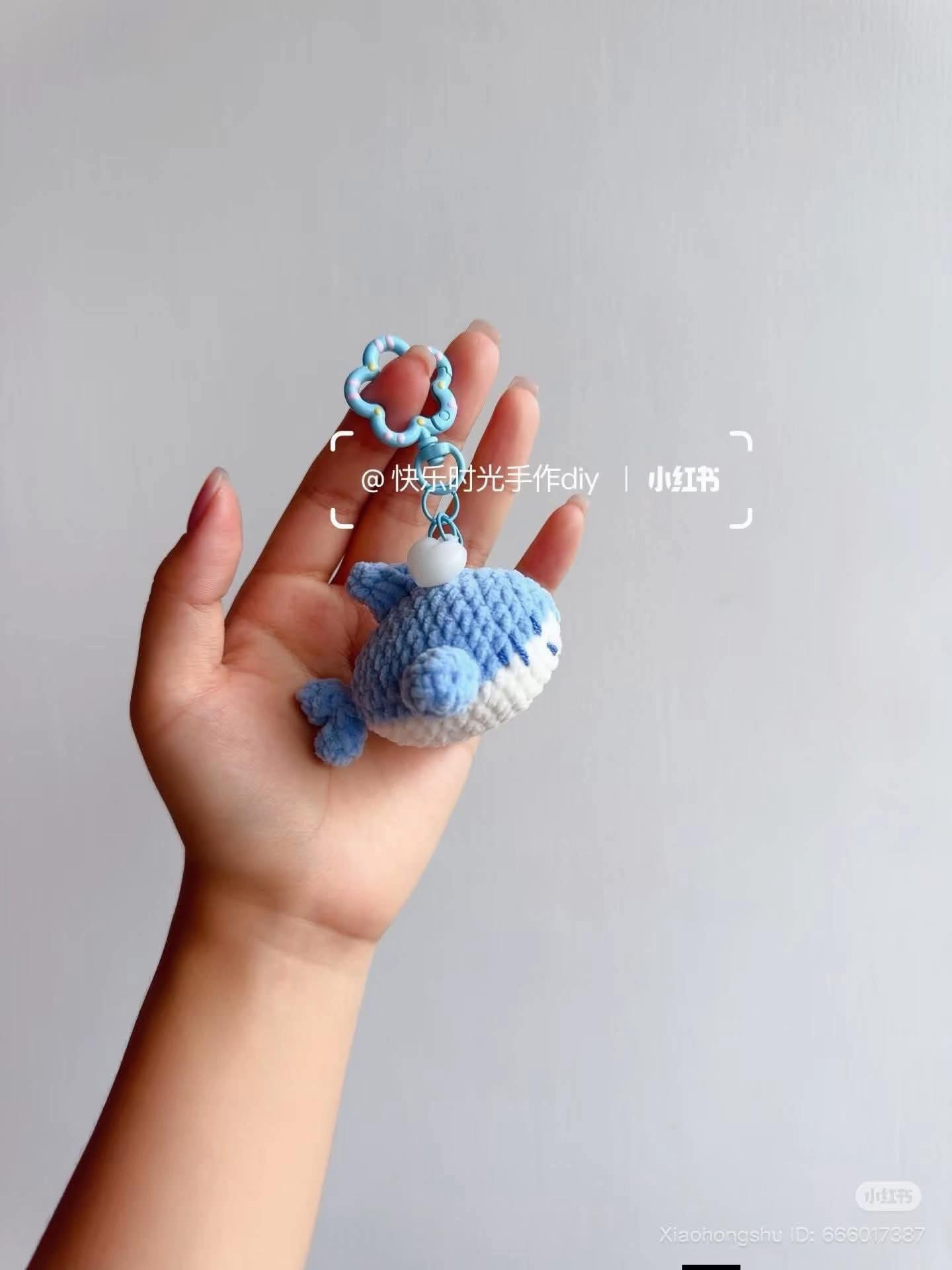 Handwritten Crochet Pattern for Cute Blue Fish Amigurumi Keychain